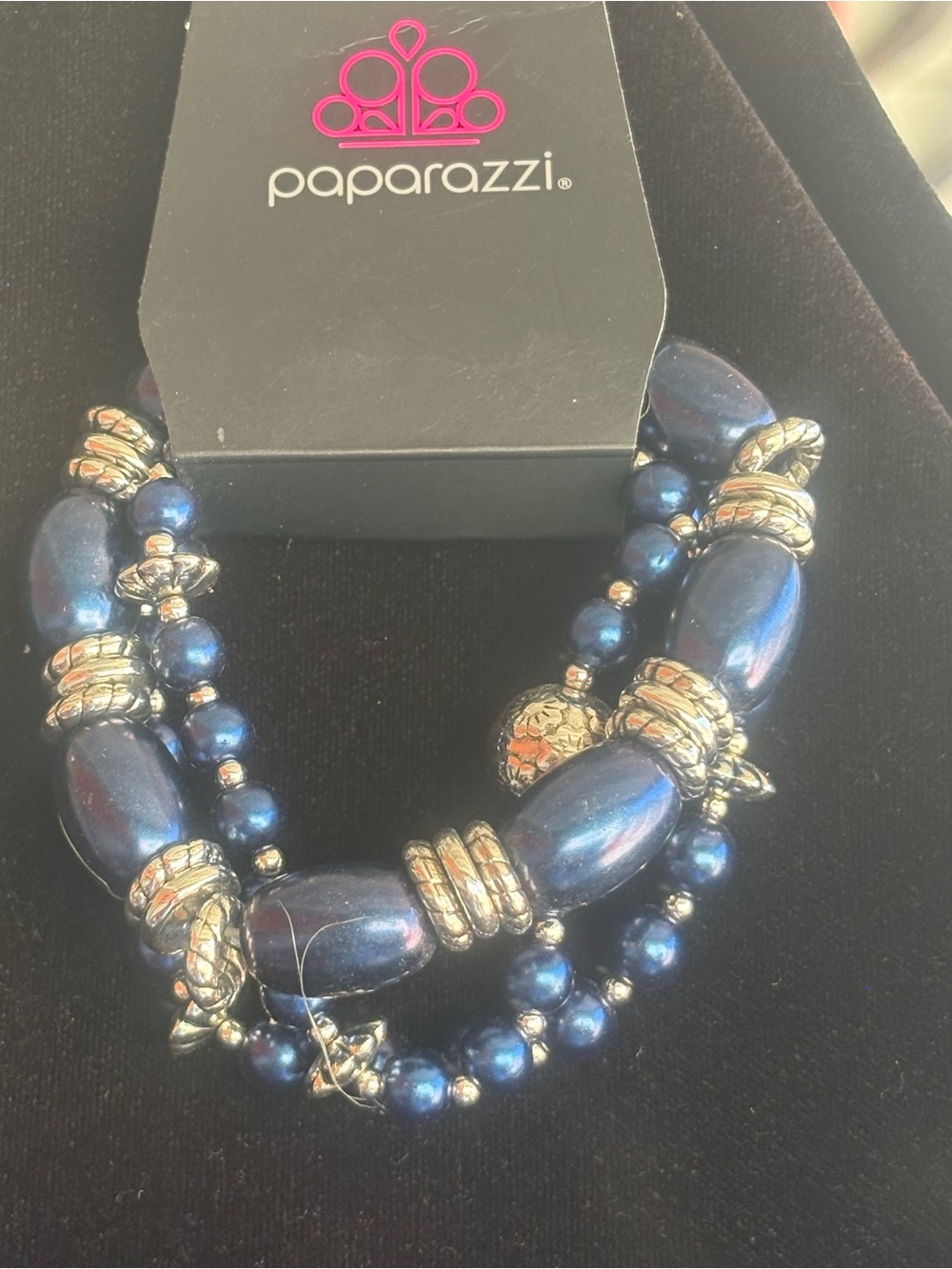 Paparazzi Navy Pearl & Silver tone Beaded Bracelet